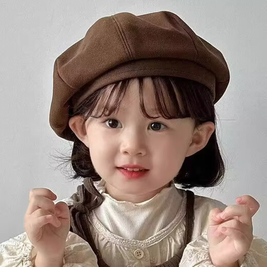 Snow King Children's Beret Girls 1-3 Years Old Hat Autumn and Winter Boys Versatile Retro Painter Hat Baby Casual Fashion Children's Pumpkin Beret - Brown One Size 2-10 Years Old/Reference 52-54cm