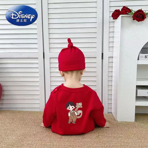 Disney Festive Parent-Child Outfits Autumn and Winter 2026 Year of the Horse Red Family of Three and Four Sweaters Mother and Daughter Mother and Baby Baby Romper Women's Red (Fleece) Size 66 Baby One-piece with Hat