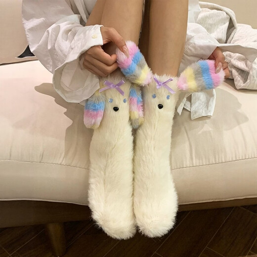 Puppy floor socks, women's coral velvet socks, thickened, non-slip, cute 2025 new velvet autumn and winter confinement socks, black-eared puppies, soft, skin-friendly, non-slip, thickened, one size fits all