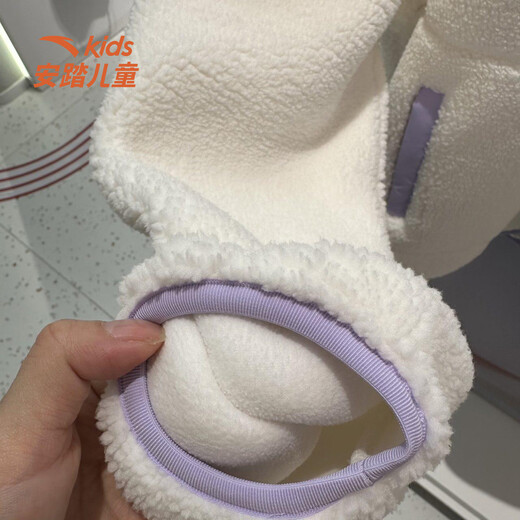 ANTA Children's Sherpa Jacket for Girls and Children 2026 Spring New ECHO Series Jacket Hooded Sherpa Jacket Papery White-1 150 cm