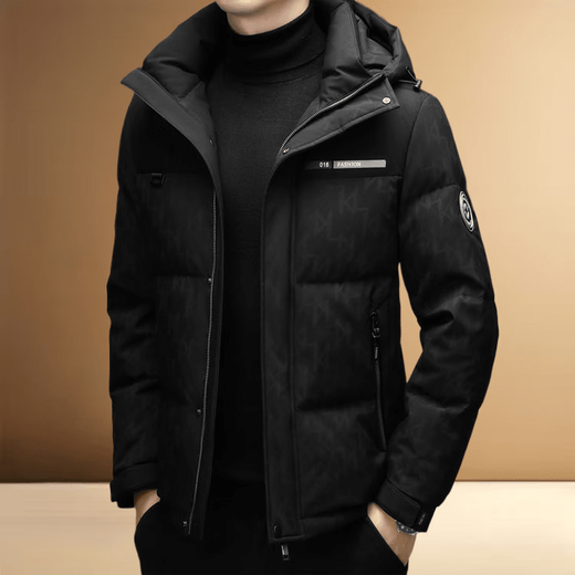 Snow Flying (SNOWFLYING) high-end big-name down jacket men's winter short bread coat middle-aged dad thickened warm hooded duck down jacket black L men's 2025 new model recommended 120-140 Jin Jin equals 0.5 kg