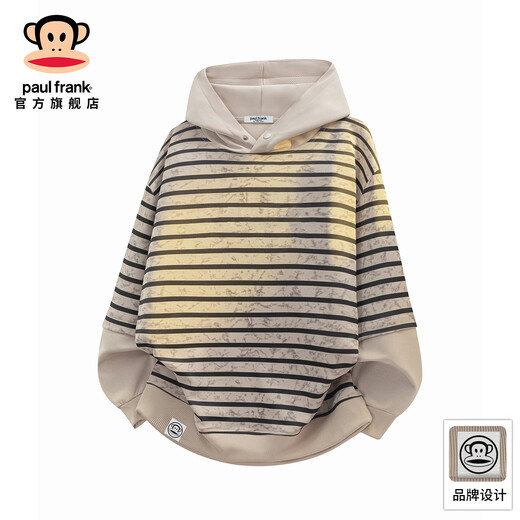 Обезьяна с большим ртом (Пол Фрэнк) Американская уличная толстовка с капюшоном для мужчин весной и осенью, новый модный бренд, свободный ретро-полосатый повседневный универсальный топ с длинными рукавами цвета хаки, официальный аутентичный M, рекомендуется 95-110Jin Jin равен 0,5 кг