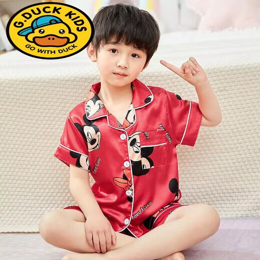 G.duck夏季短袖儿童睡衣冰丝薄款夏天男童真丝小女孩宝宝卡通家居服套装 673女童 170 10码建议身高105-115cm