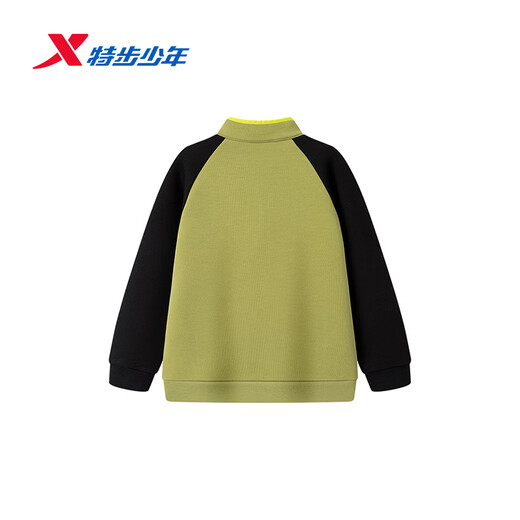 Xtep shopping mall same style children's sweatshirt spring boys and girls soft and lightweight trendy color matching half turtleneck top Autumn green/Danqing black 100