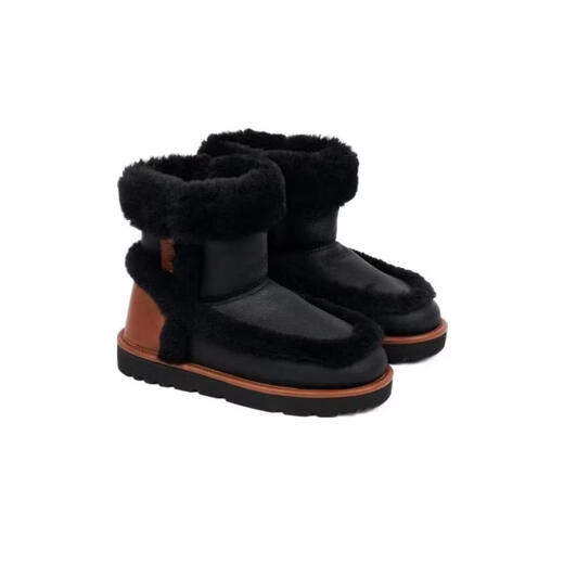 Chloe women's snow boots, warm, non-slip, soft sole, lightweight leather lining, embossed label, round toe, flat heel, winter, black 36