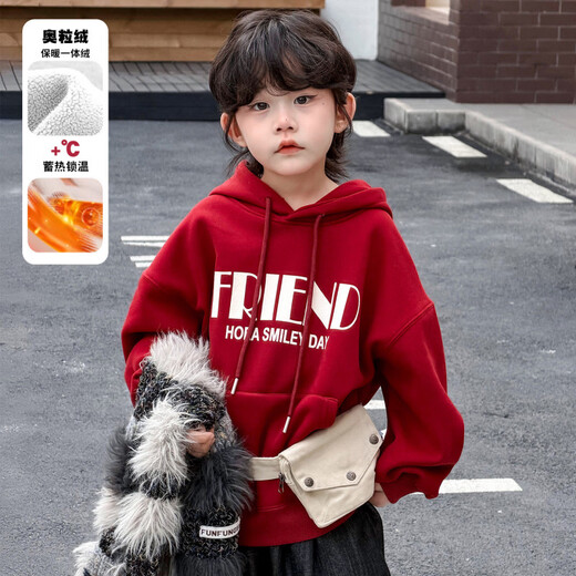 Disney Boys Red Sweatshirt Autumn and Winter New Style Children's Year of the Horse Thickened and Velvet Zodiac New Year Winter New Year's Greeting Clothes Cotton Jacket Style Red and Velvet Thickened 160 cm