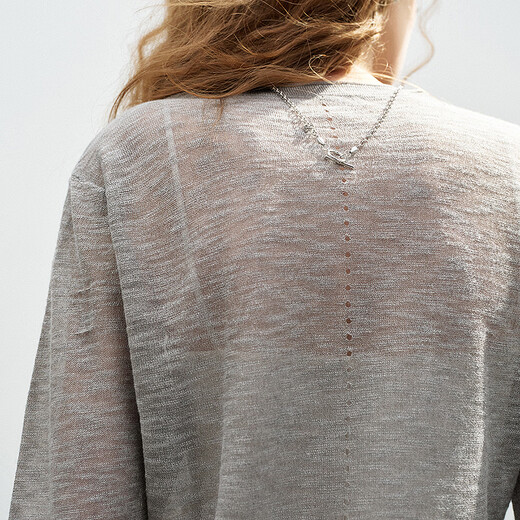 Chuyu slub linen sweater for women 2026 spring new style hollow weaving light and slightly see-through slim fit top Beige S