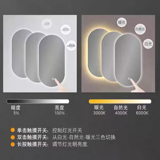 DYQT oval led makeup mirror wall-mounted bathroom smart bathroom mirror with light anti-fog dressing table mirror wall-mounted no light model high-definition explosion-proof 40x70 cm