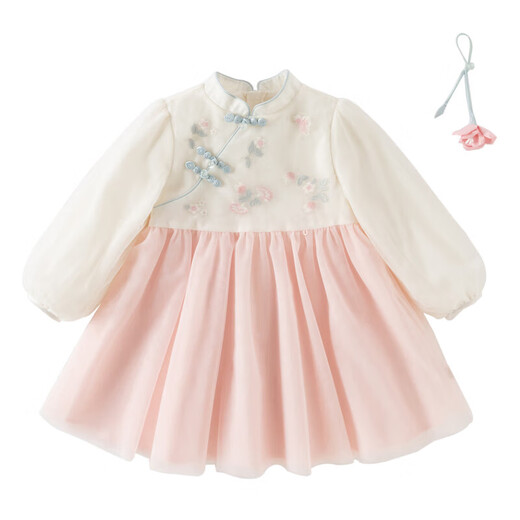 DAVE&BELLA Chinese style girls Hanfu children's dress 2026 spring new baby girl mesh skirt children's skirt children's skirt pink ready stock 120 cm (recommended height 110-120cm)