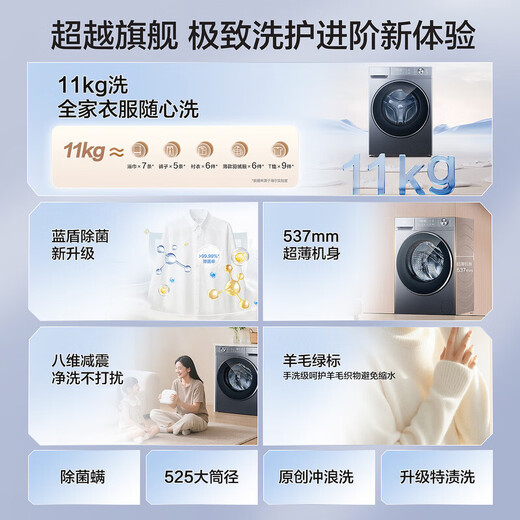 Haier washing machine hot new product ultra-thin flat-mounted drum washing machine fully automatic state-subsidized washing machine with dryer 11kg 13kg 58E1 delivery and installation 11KG ultra-thin eight-dimensional shock absorption + blanket wool wash + 1.2 wash ratio single wash