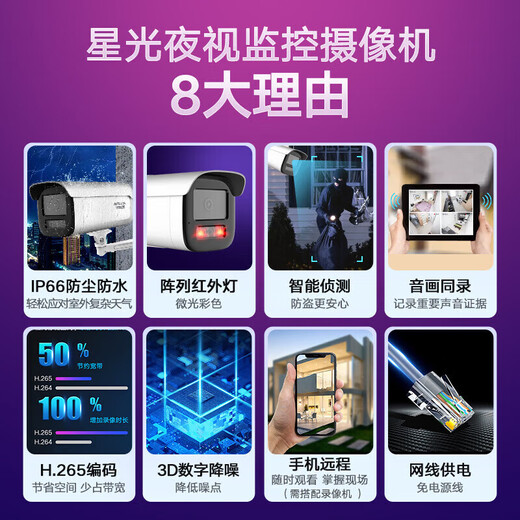 HIKVISION monitor camera 6-way set 5 million high-definition starlight night vision outdoor recording network cable power supply mobile phone remote 4T hard disk 3T56 solution