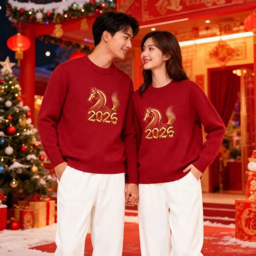 Disney's 2026 new autumn and winter new year New Year's Horse red parent-child clothing for a family of three, mother and daughter, round neck thickened warm sweater sweater 165 S size (recommended 80-100Jin Jin is equal to about 0.5 kg)