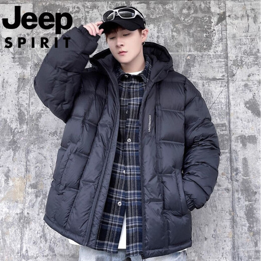 JEEP международный бренд, зимний белый утиный пух с капюшоном, мужская свободная повседневная куртка больших размеров, черная 6XL 250-275Jin Jin, вес 0,5 кг