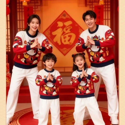 G.duck Year of the Horse parent-child clothing for a family of three long-sleeved sweaters 2026 autumn and winter new children's knitted mother-daughter red New Year's greetings clothes Horse head red sweater 80