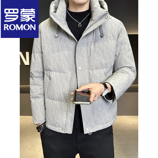 Мужской пуховик ROMON, зима 2025, новый, с капюшоном 90, белая подкладка на утином пуху, одежда для холодной погоды, тонкая утолщенная куртка черного цвета, M 100-120Jin Jin весит около 0,5 кг.