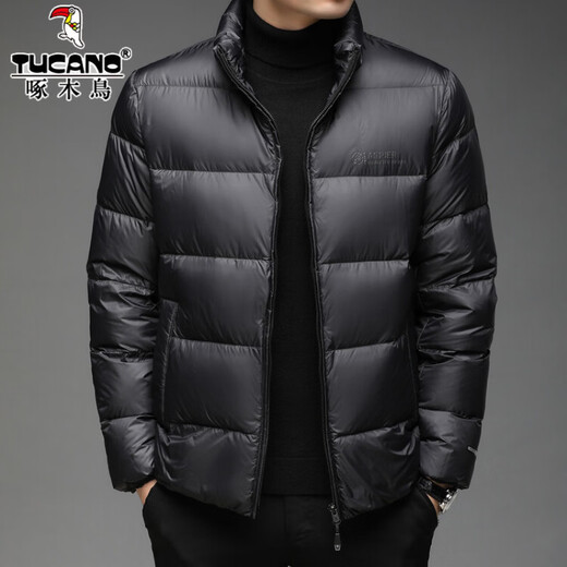 Woodpecker 90 white duck down down jacket stand collar men's winter business casual stand collar warm bread coat middle-aged large size jacket RR-YR8034 dark gray purple M 170