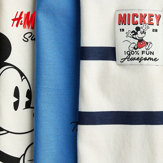H&M 2026 Spring New Children's Clothing Children's Boys 3-piece Graphic T-shirt 1117463 Cream/Mickey Mouse 150 150/76 (10-12Y)
