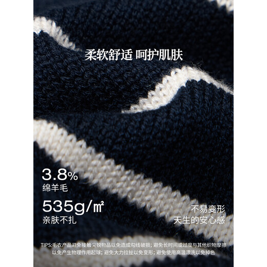 INMAN Retro Striped Large Lapel Zipper Sweater 2026 Spring Women's New Simple Knitted Sweater Blue and White Stripes S