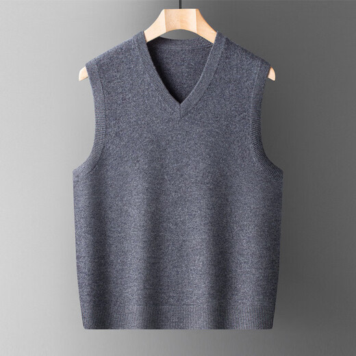 XJSGS international high-end brand woolen sweater vest men's waistcoat V-neck dad wear middle-aged and elderly vest autumn and winter sweater high-end black and red ready stock winter style XL/180/96A