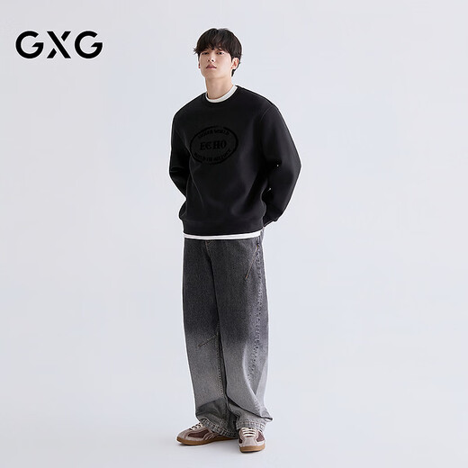 GXG men's round neck sweatshirt flocked printed sweatshirt two-color long-sleeved top black 185/XXL