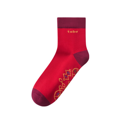 小猪托尼胖男童袜子红色本命年儿童中筒袜新年装中大儿童四季通用 色织图案袜红一双装 均码 L码，建议40-44鞋码