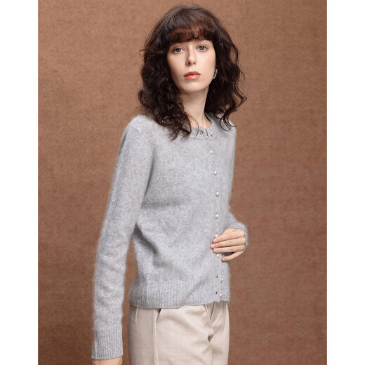 Demana gentle sheep wool round neck cardigan women's spring and autumn new style temperament pearl button velvet sweater top