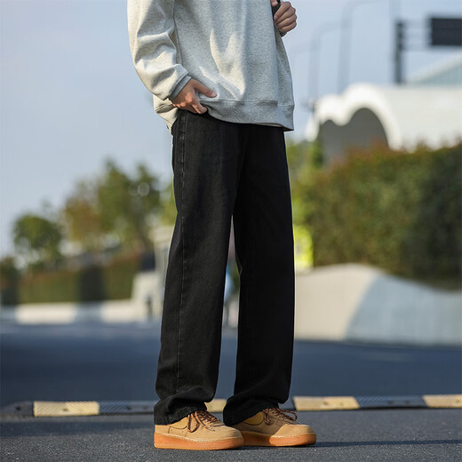 SWAMP AREA American retro loose straight men's autumn and winter washed jeans casual versatile trousers K882 black L