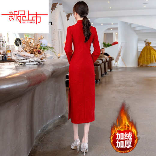 Woodpecker (TUCANO) Cheongsam Women's 2025 Autumn and Winter New Style Improved Velvet Thickened New Chinese Style Slim Fit Long Sleeve Dress Red XL Recommended 110-120 Jin Jin equals 0.5 kg