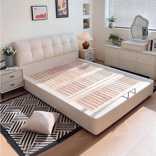 Jianxin Leather Bed 1.8m x 2m Beech Modern Simple Master Bedroom Cream Style Soft Package Storage Wedding Bed Leather Bed 6618-1