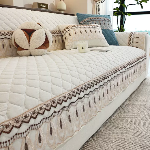 Yusenyi Thickened Snow Cotton Sofa Cushion Neil Clip Four Seasons Universal Bag Sofa Cover Fully Non-Slip Cushion Cover Winter Chenille - Thickened Cotton Sofa (Bean Green) Width 90x Length 280cm (One piece is not a complete set)