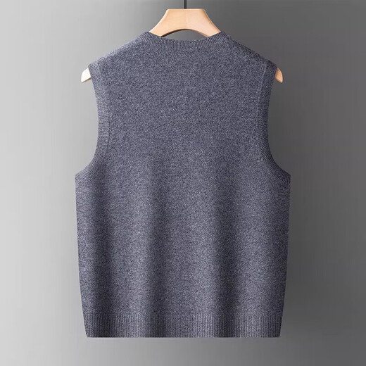 XJSGS international high-end brand woolen sweater vest men's waistcoat V-neck dad wear middle-aged and elderly vest autumn and winter sweater high-end black and red ready stock winter style XL/180/96A