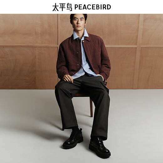 PEACEBIRD Men's Wear Shopping Mall Same Style 2026 New Year Spring New Burgundy Coach Jacket B2BCG1108 Cabernet Sauvignon 1 S