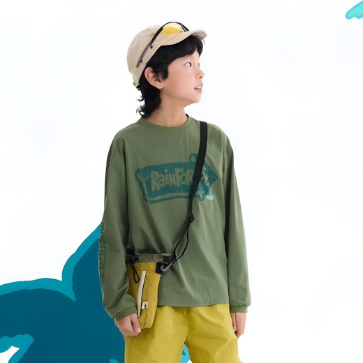 Mipo new product spring children's long-sleeved T-shirt moisture-absorbent, quick-drying and breathable casual sports bottoming top for boys and girls, military green 130