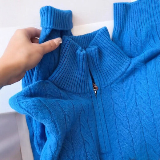 Blue half-zip sweater for women 2025 autumn and winter new loose casual age-reducing half-turtle collar slimming sweater top Klein blue XL recommended 120-140Jin Jin equals 0.5 kg