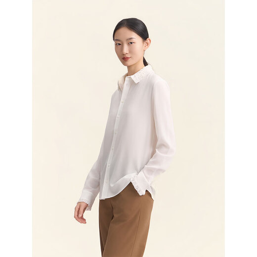 GIRDEAR 26 early spring new basic versatile commuting simple texture long-sleeved shirt top 130126 white (1188861) S (2)