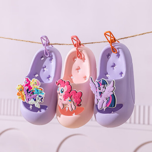 Children's slippers for girls at home, non-slip, thick-soled, leaking, quick-drying, cartoon cute baby slippers for girls, Pinkie Flower Fairy, size 28-29, 190mm