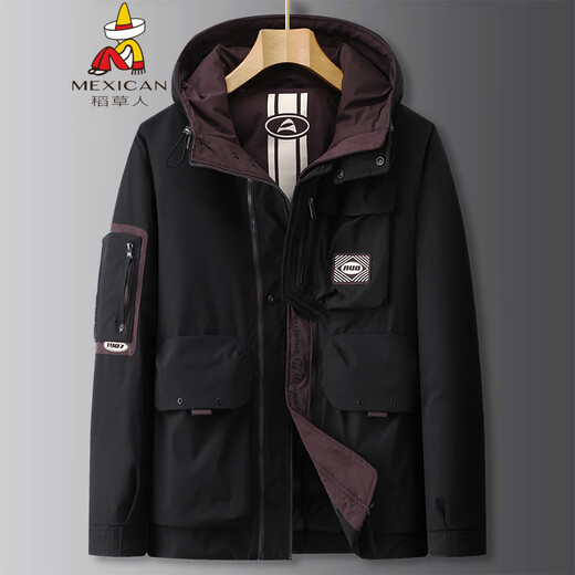 Scarecrow Fat Brother 2025 Parker Workwear Down Jacket Men's Extra Large Size Winter Coldproof Jacket Fat Guy Fashion Hooded Black 6XL (Recommended 230-250Jin Jin is equal to 0.5 kg)