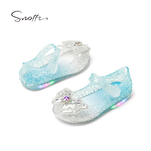 Snafy Flashing Shoes Girls' Jelly Sandals Elsa Glowing Princess Summer Beach Baby Sandals Gradient Blue 29 Foot Length 18.7cm