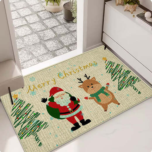 Fantasy Christmas linen floor mat kitchen non-slip linen floor mat entrance rubber foot mat bathroom door absorbent mat Christmas black and white checkered 40x60cm linen