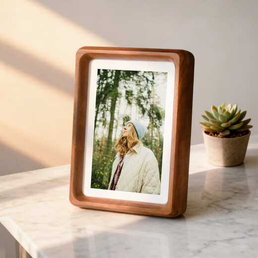 Aijiali solid wood high-end photo frame with mortise and tenon structure, retro style, dual-purpose for table and wall hanging, photo frame can be placed horizontally or vertically, walnut color (photos can be printed for free), 7 inches, inner frame 13*18cm