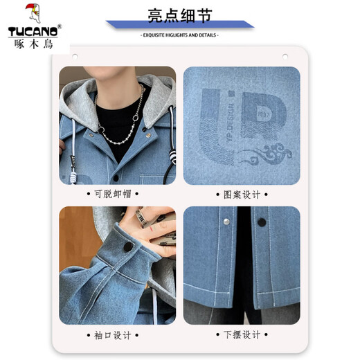 啄木鸟大鹅绒服男冬季2025新款连帽牛仔外套男冬装青少年保暖羽绒服 9188蓝色【保暖鹅绒服】 M (约90~115斤可穿)