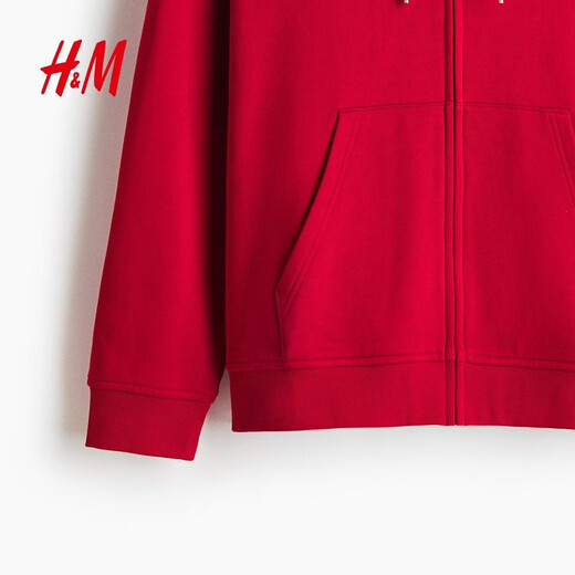 H&M men's and women's sweatshirts 2026 spring new couple casual sweatshirt cardigan zipper hoodie 1322498 red XL 180/116