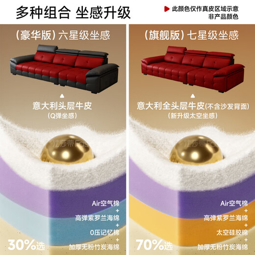 Fasati Italian minimalist piano key leather sofa living room light luxury modern large-sized sofa SF1214 leather 3 meters single arm single + double luxury version Q elastic sitting feeling 2.8mm thickened semi-green first layer cowhide