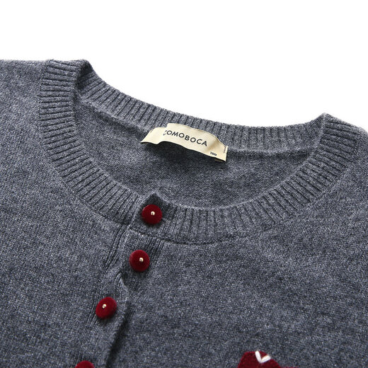 Komenboka 2025 new autumn and winter 100% cashmere sweater women's round neck cardigan coat contrasting color knitted sweater top dark space gray M