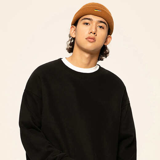 Jeanswest hooded sweatshirt men's thickened sherpa round neck long-sleeved pullover autumn and winter warm and cold-proof plus velvet top men's gray bean green (warm heart bark chest logo) S (165) (strict quality control)