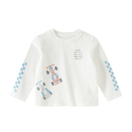 DAVE&BELLA children's long-sleeved T-shirt 2026 spring new pure cotton boys' bottoming shirt boys' tops children's pullover steam white ready stock 73 cm (recommended height 66-73cm)
