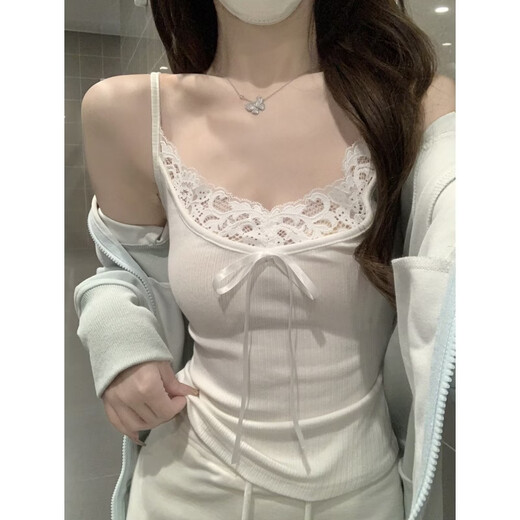 Sweet and Spicy Lace Spliced Camisole Women's 2025 Spring and Summer Slim Fit Age-Reducing Inner Top Wear Outerwear Blue S