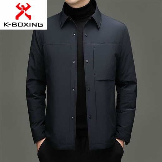 KBXNG Jinba, зимний пуховик на гусином пуху, мужская легкая роскошная повседневная куртка для папы среднего возраста, модная деловая одежда с лацканами, теплый темно-синий, XL 180