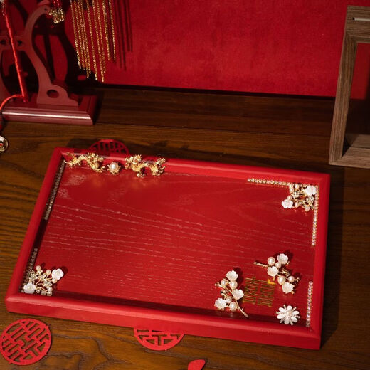 Pupan Engagement Tea Cup Tray Wedding Sugar Plate Fruit Tray Wedding Red Wooden Toast Tray Wedding Banquet Supplies Supreme C Style