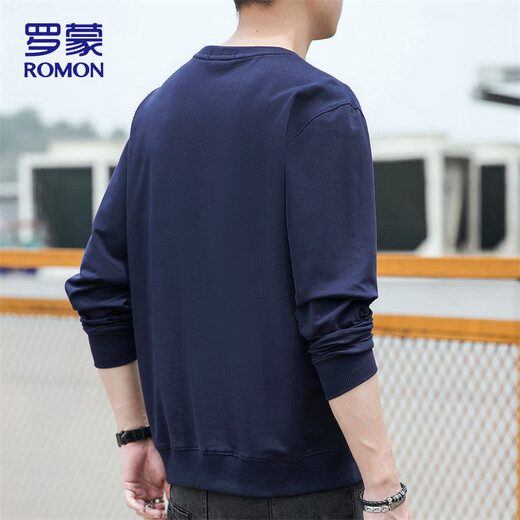 ROMON sweatshirt men's 2026 spring new Korean style round neck loose men's versatile long-sleeved bottoming shirt Navy XL